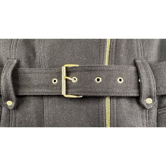 Michael Kors Asymmetric Zip Wool Blend Coat Black Women's Size 8 Belted Hooded - Picture 5 of 16